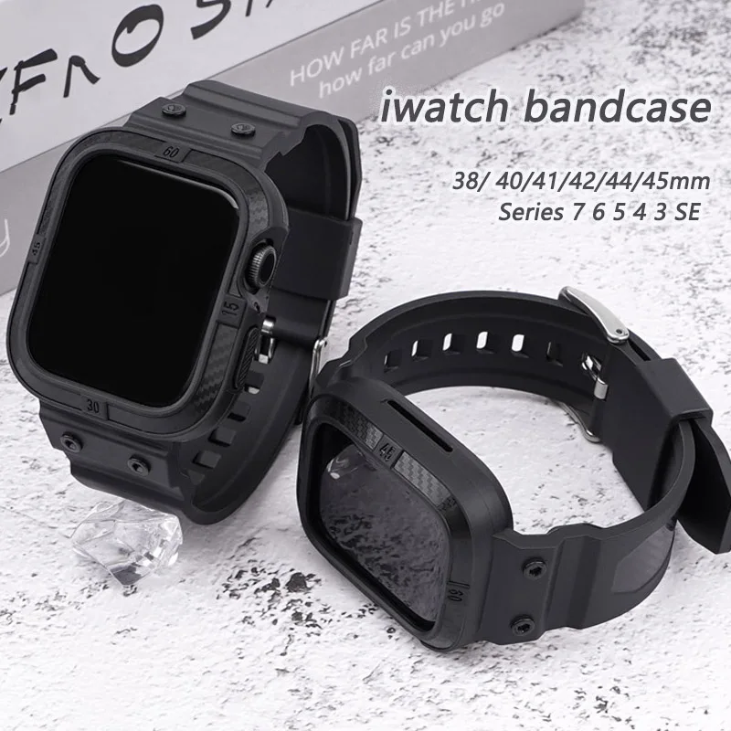 

Carbon Fiber Pattern Watch Band for Apple Watch Case Sport Silicone Bracelet for Iwatch Series 7 6 5 4 SE 44mm 40mm 45mm 41mm 42