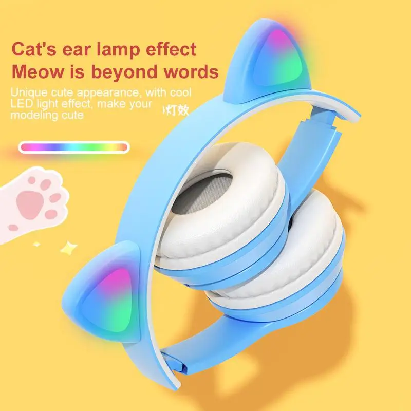 

Wireless Headphones Flash Light Cute Cat Ears Eith Mic Control LED Kid Girl Stereo Music Helmet Phone Bluetooth Headset Gift