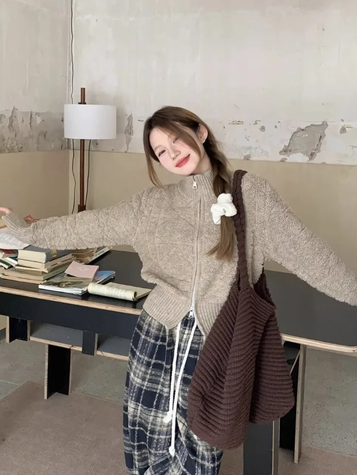 Gaganight женский короткий свободный свитер с воротником-стойкой длинным рукавом