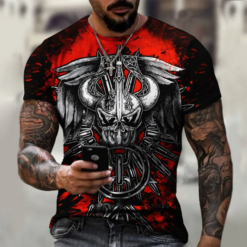 

Cotton T-Shirt Oversized New Summer Abstract Novelty 3D Horror Skull Ghost Print Fashion Men's Short Sleeve Top Free Shipping