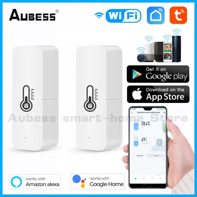 

Умный датчик температуры и влажности Aubess Wifi Tuya с будильником, гигрометром, монитором, контроллером, Alexa Google Assistant