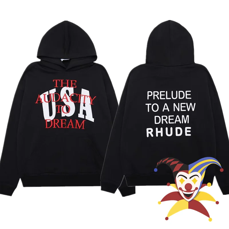 

Rhude Dreamers Hoodie Men Women 1:1 Best Quality Rhude Embroidered USA Rhude Logo Terry Rhude Pullover