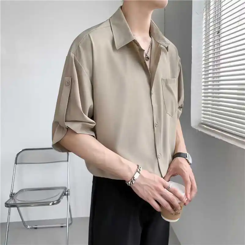 

Spring and summer men's short-sleeved trend shirts men's three-quarter sleeve shirts summer high-end tops