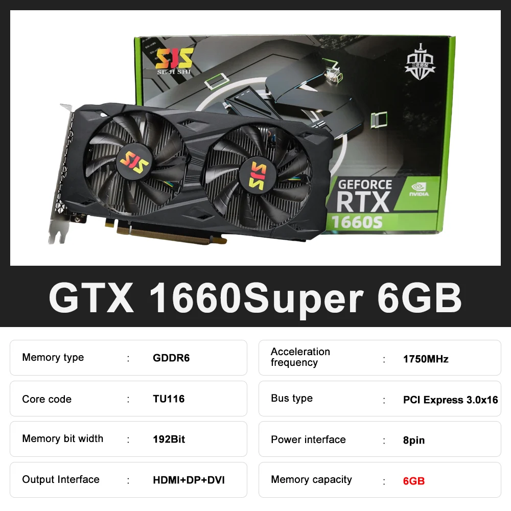 SJS GTX1660 Super 6GB GTX 1660 S Super Gaming Graphics Card Video Card NVIDIA GPU GeForce GTX 1660 SUPER 6G placa de vídeo images - 6