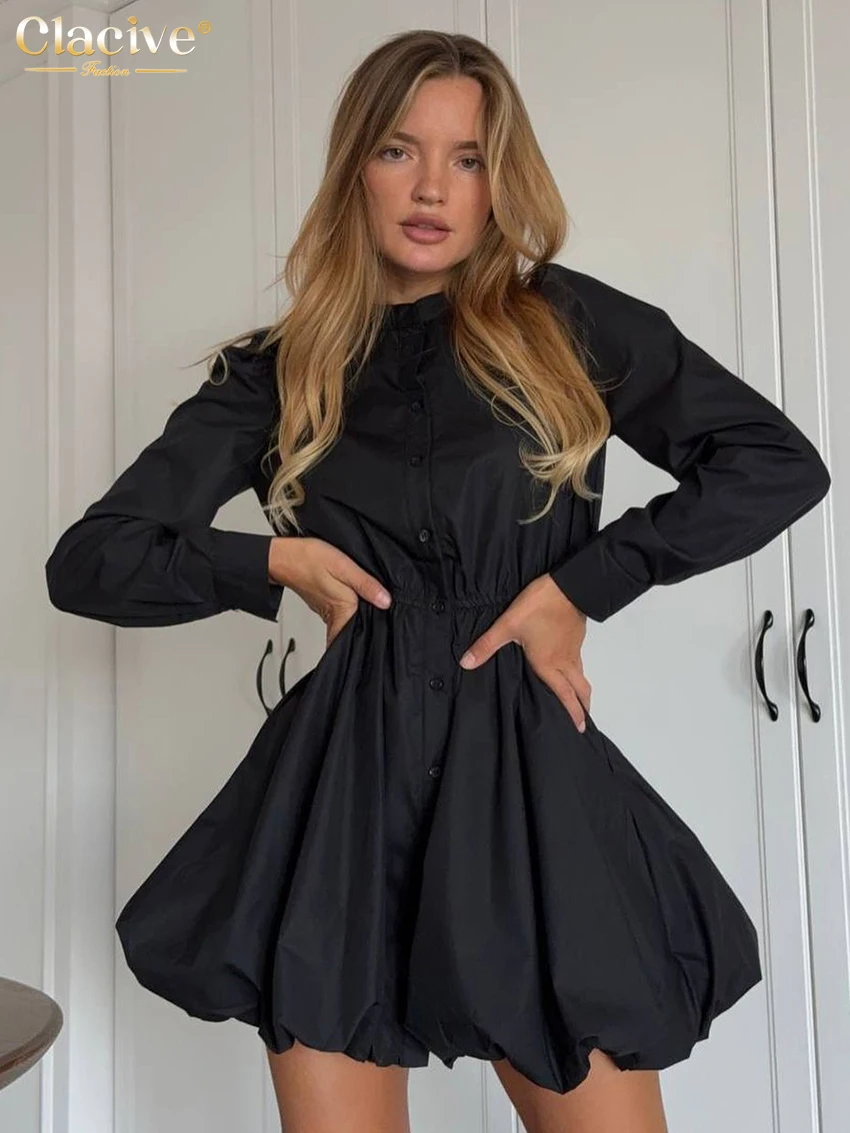 Clacive модное свободное черное хлопковое женское платье 2025 повседневное