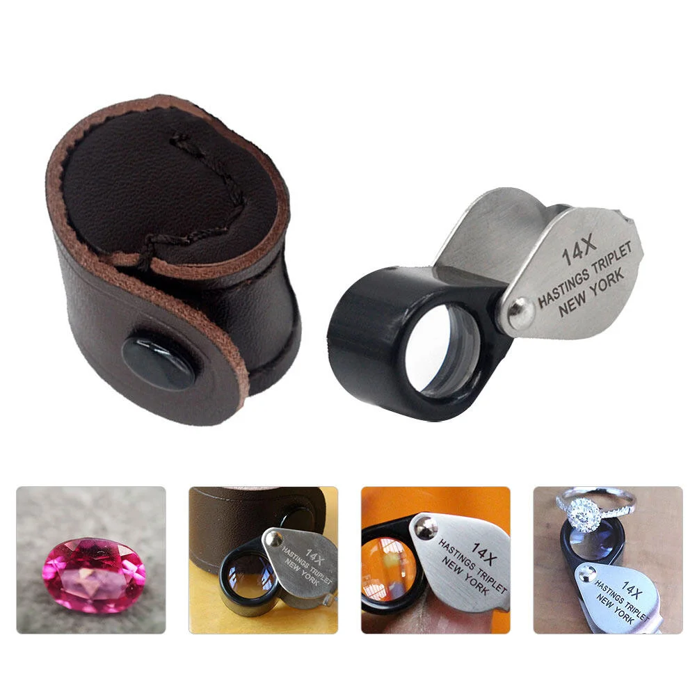 14 X Times Magnifying Glass Jewelers Eye Loupes Jewelry Handheld Coins Lupe Stainless Steel Foldable Magnifier Pocket Tools