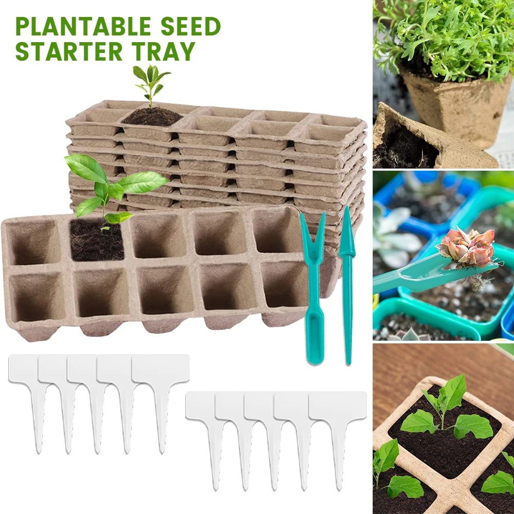 

Seed Starter Tray Kit Breathable Plant Pots Organic Biodegradable Germination Seedling Trays Gardening Tools for Garden