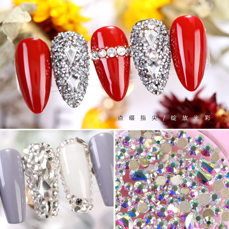 

Nail Jewelry Ins Wind Mixed Flat-bottomed Shaped Diamond Nail Jewelry Stickers nail crystals