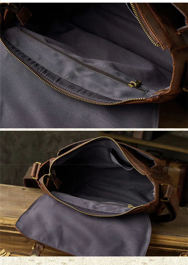 Retro fashion natural real leather men coffee messenger bag everyday outdoor crazy horse cowhide single shoulder messenger bag