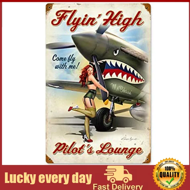 

Vintage Style Metal Tin Sign Pinup Girl Flying High Garage Home Kitchen Bar Pub Hotel Wall Decor Signs outdoor decor