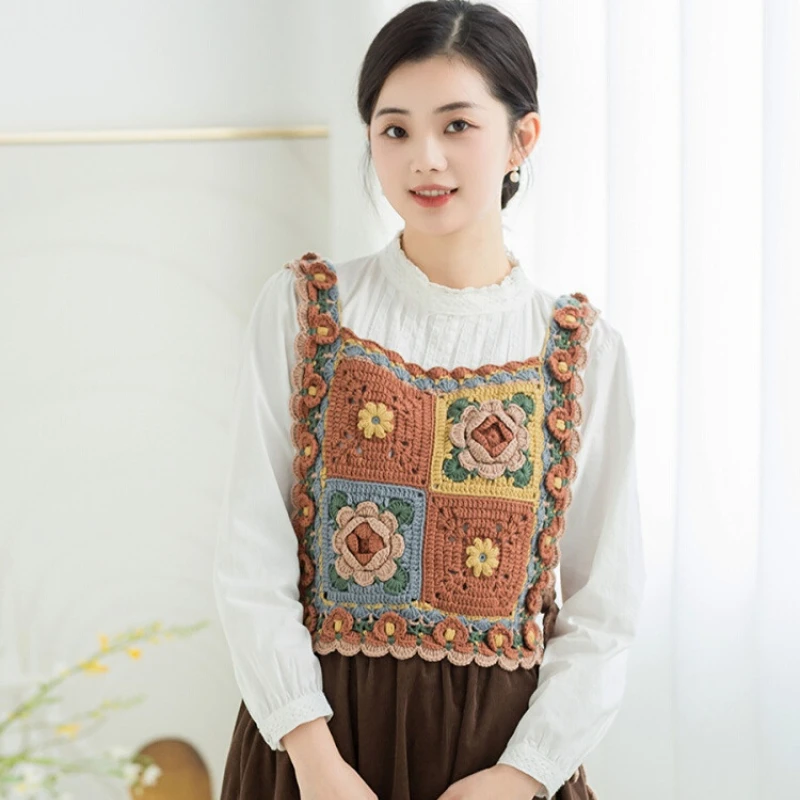 

Susan's Family DIY Crochet Kit for Pros Knit Flowers Square Collar Vest Material Package Knitted and Crochet Kit