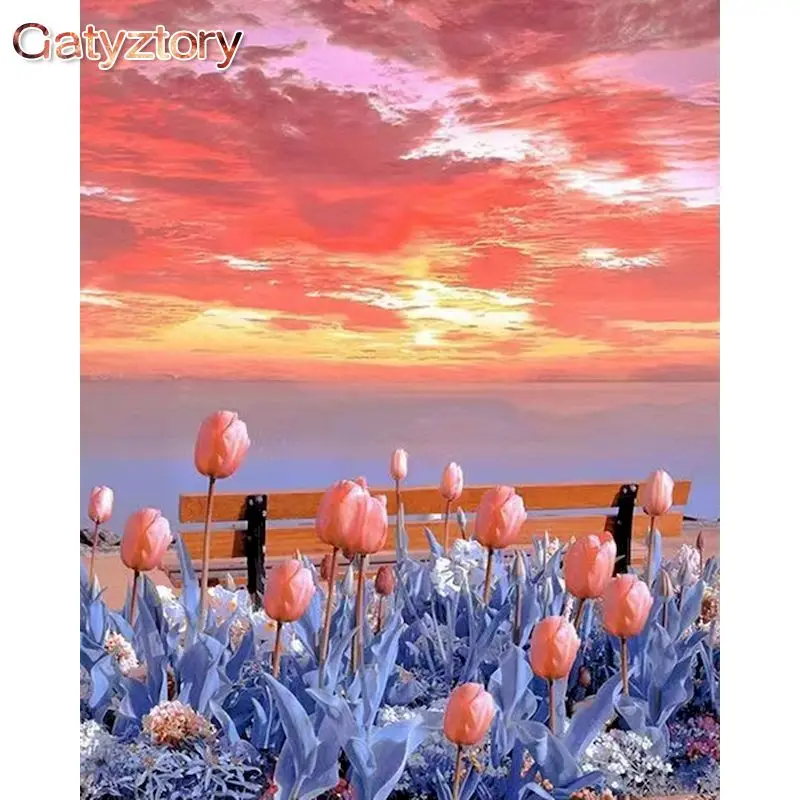 

GATYZTORY Coloring By Numbers Sunset Landscape DIY Painting Kit Acrylic Paints 40x50cm On Canvas Pictures Paintings Decor Drawin