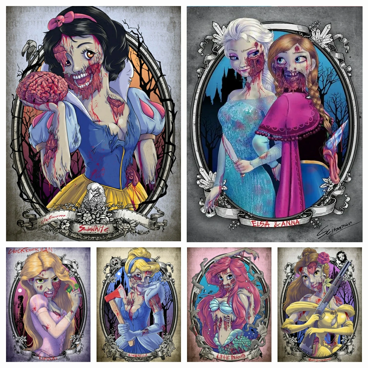 

Horror Girl Disney Princess Full Square Round Cross Stitch Rhinestones 5D DIY Diamond Painting Embroidery Art Mosaic Home Decor