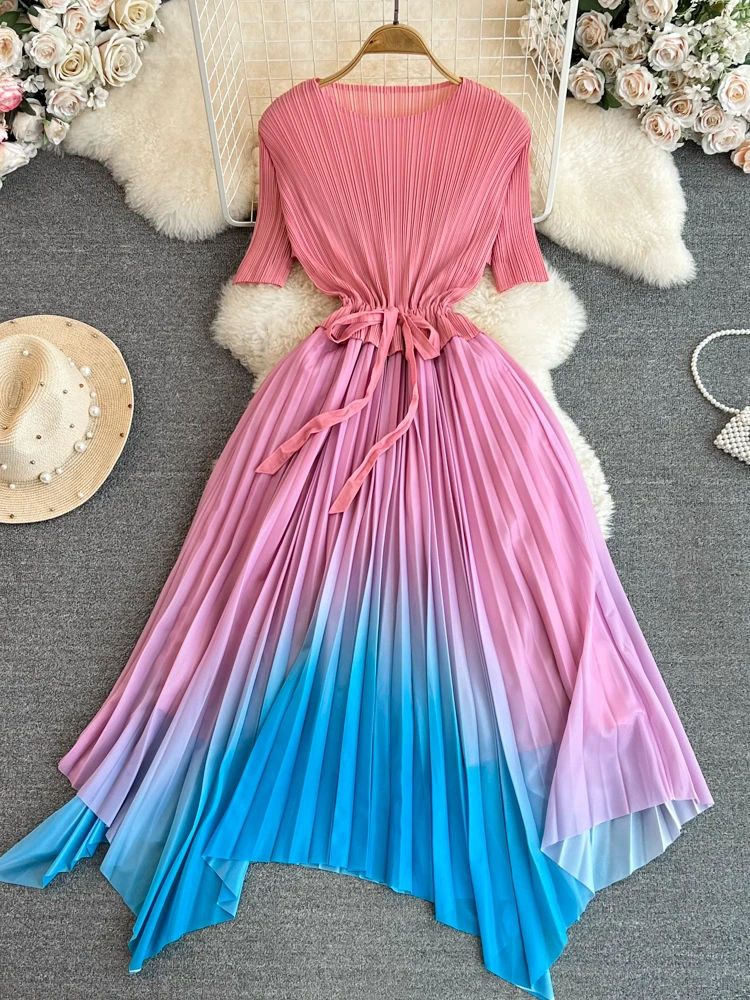 

Женское шифоновое платье-трапеция Aibeautyer, повседневное однотонное облегающее короткое платье до середины икры с круглым вырезом и высокой талией, весна-лето