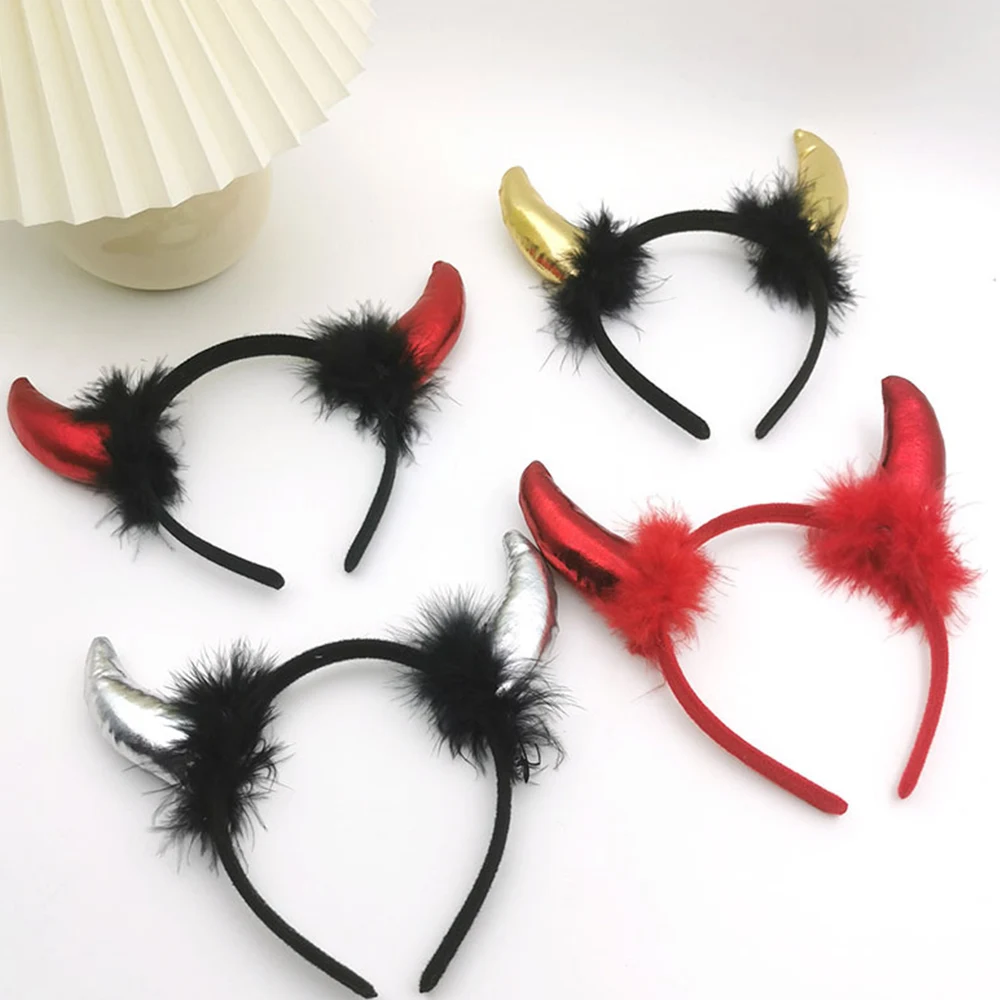 

Halloween Devil Headband Cosplay Party Hairbands Funny Props Headpiece Fluffy Plush Hair Hoop Cartoon Ears Shaped Headwear