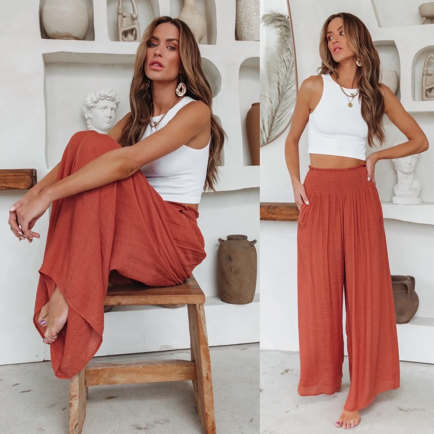 Summer Women's Pants Wide Leg Pants Thin High Waist Hanging Sense Vintage Casual Thin Loose Tube Mop Pants Oversized Trousers