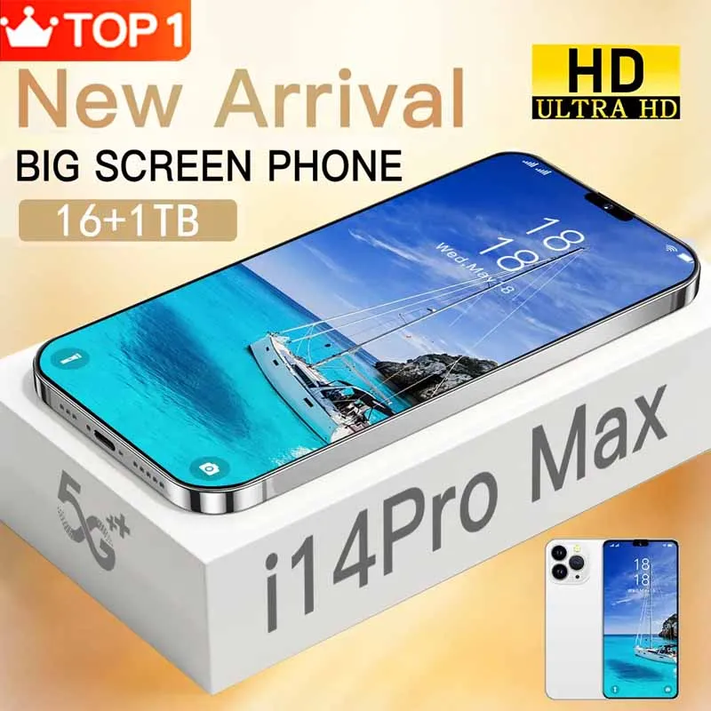 

Оригинальный телефон, 6,7 дюйма, I14 Pro Max, полный экран, идентификация по лицу, 16 ГБ + 1 ТБ, сотовый телефон с камерой, 7800 мАч, новая модель телефона