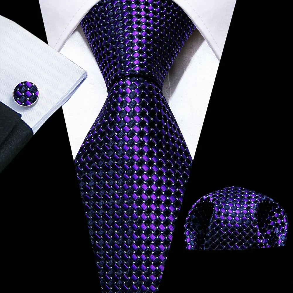 

Fashion Purple Novelty Solid Men Silk Necktie Brooches Men Tie Handkerchief Cufflinks Sets Men Gift Barry.Wang Designer FA-5867