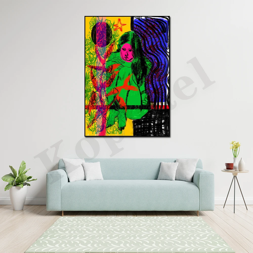 

Abstract HD Print Green Girl Canvas Painting