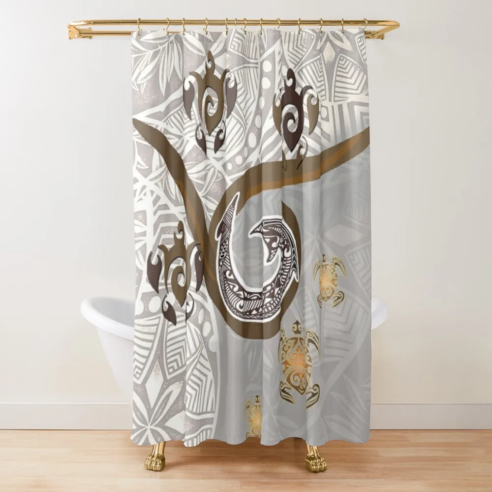 

Tonal Fish Hook Hawaiian Tapa Bathroom Deco Shower Cabin Fabric Bathroom Funny Waterproof Outdoor Shower Curtains