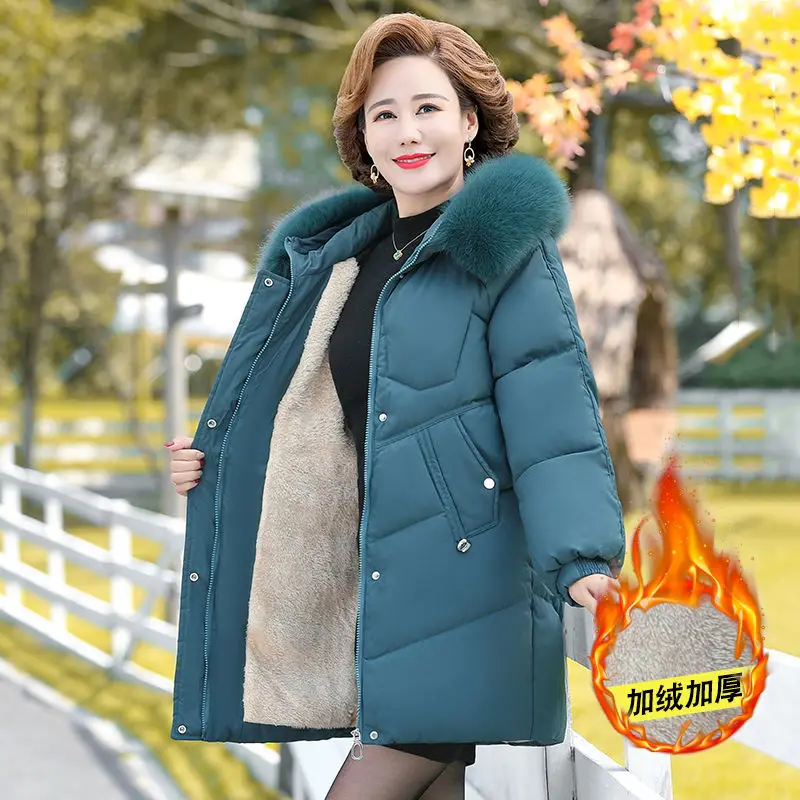 

Mom Winter Cotton Coat 2021 New Middle-aged Women's Down cotton Jacket Thicken Warm Snow Parka Outwear Loose Hooded Coats Female