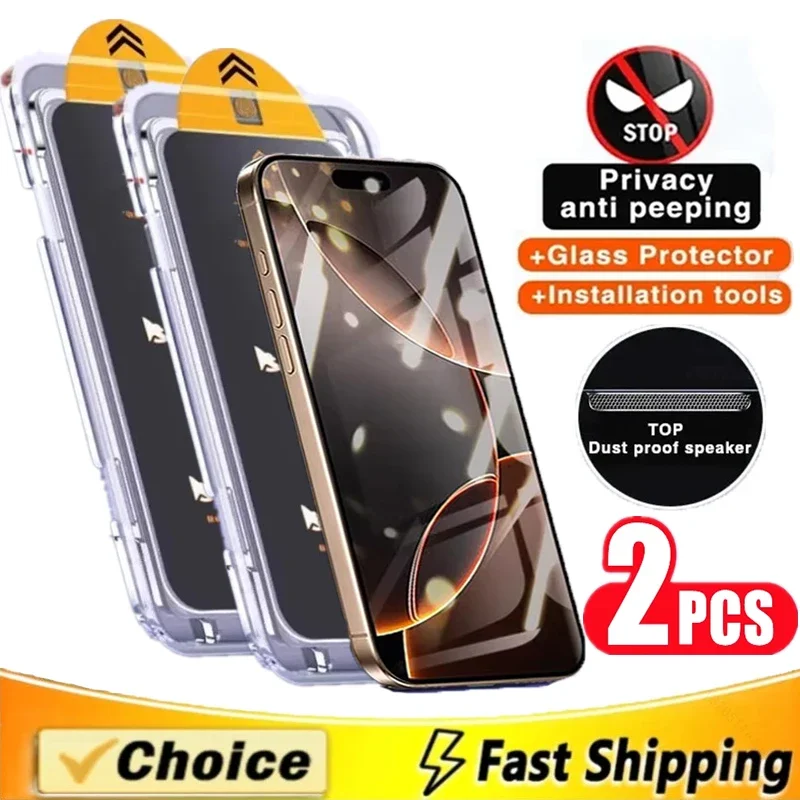2Pcs Dust Free Installation Privacy Screen Protector for IPhone 16 14 11 12 13 15 Pro Max 7 8 Plus Mini X XR XS Anti-spy Glass