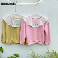 rinikinda 2022 fashion spring child teenage hoodies lotus leaf collar embroidery kids baby girl patchwork sweatershirts