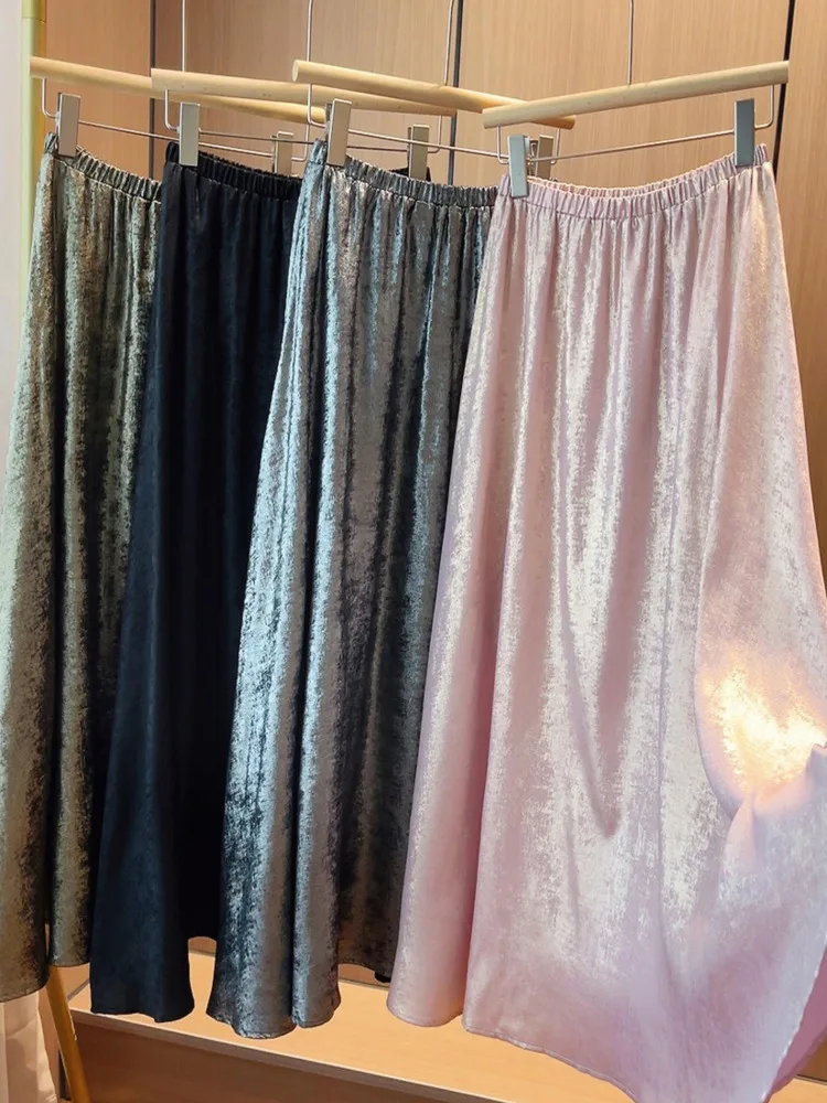 

Юбка женская трапециевидная с завышенной талией, Элегантная Модная винтажная Повседневная универсальная однотонная эластичная офисная, лето