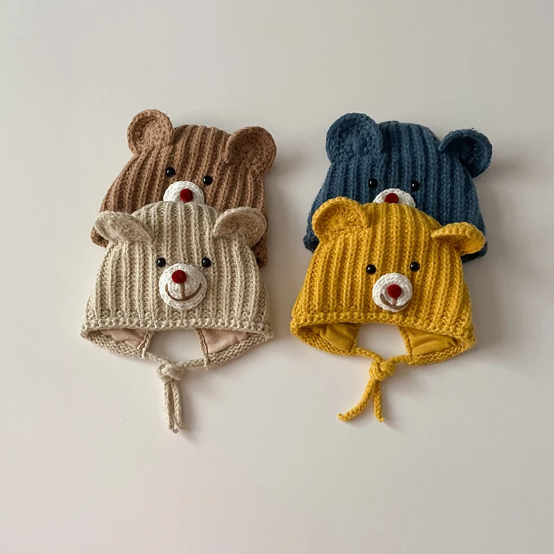 

Knited Baby Hats Cartoon Bear Christmas Caps Kids Children Boy Girl Czapka Zimowa Dla Dziewczynki Child Cap Winter