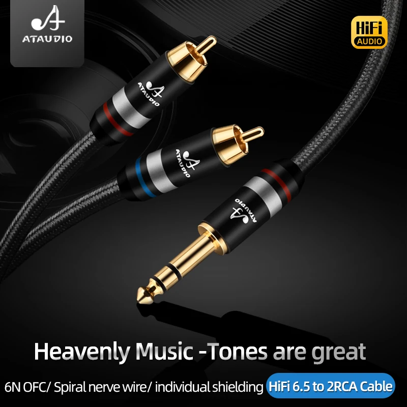 Высококачественный HiFi кабель от 6.5 до 2RCA 6N OFC для микшерной консоли усилителя