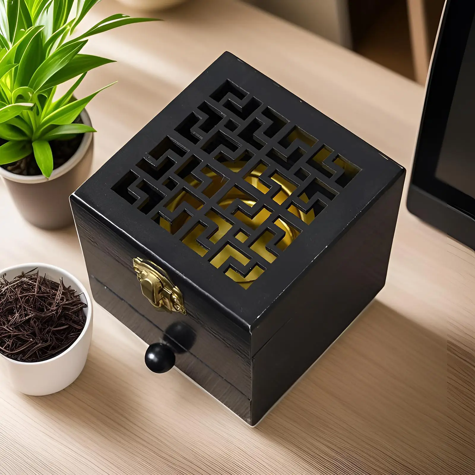 Деревянная курильница с крышкой для медитации йоги спа