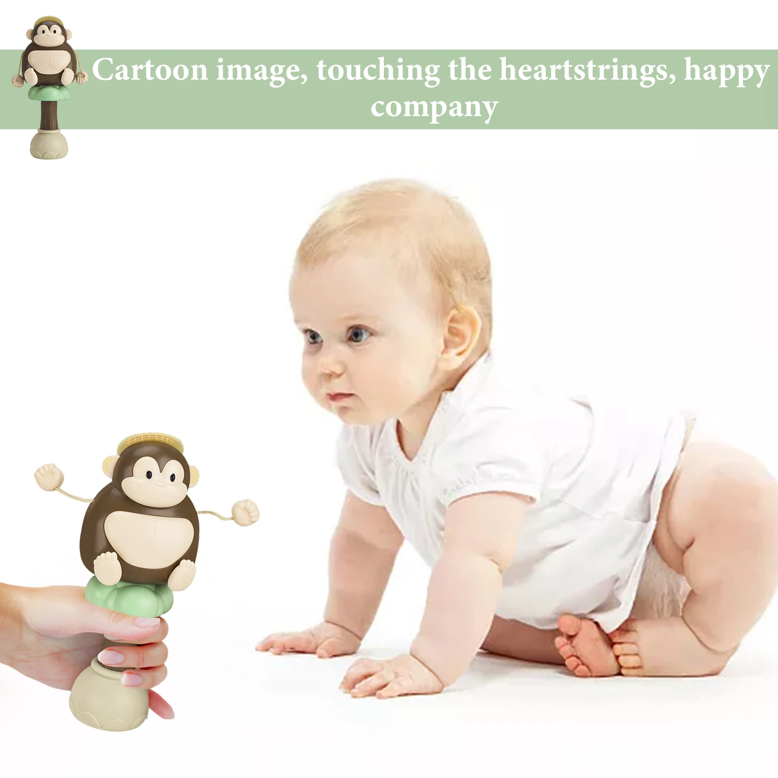 Baby Rattles Toys Cute Gorilla Animal Soft Hand Rattle Stick Musical Drum Baby Early Education Toy For 0-6 Month Infant Gifts
