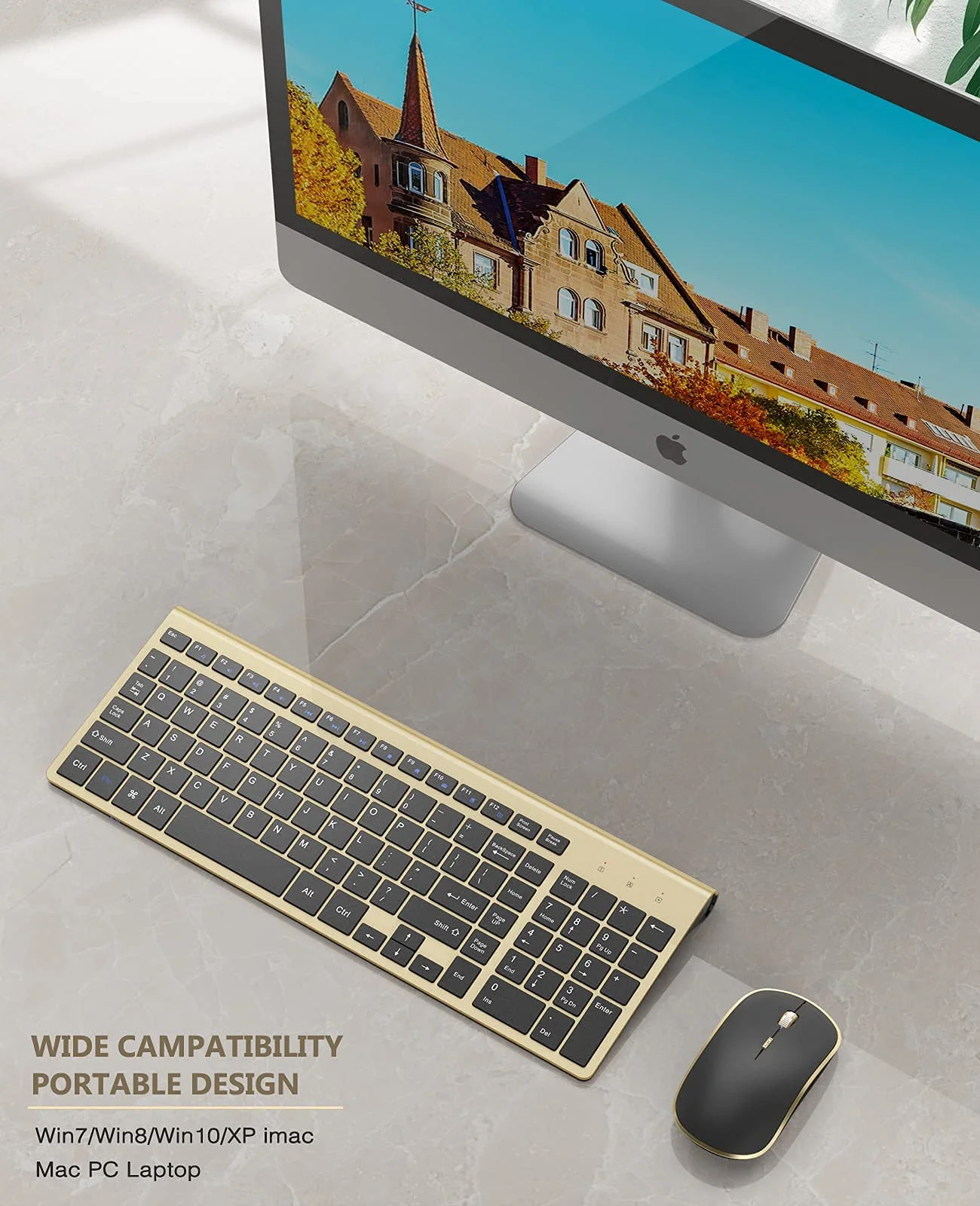 Беспроводная клавиатура и мышь комбо тонкая эргономичная компактная