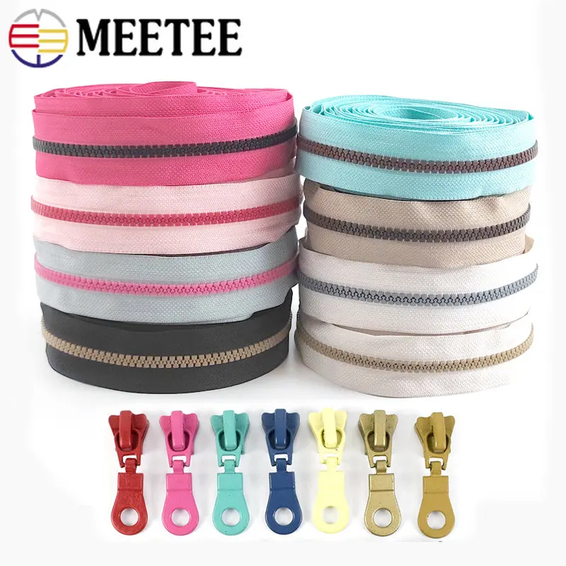 

2/5/10Yards 5# Resin Zippers Tape with Zipper Slider Bag Clothes Backpack Rainbow Decorative Zips Repair DIY Sewing Accessories