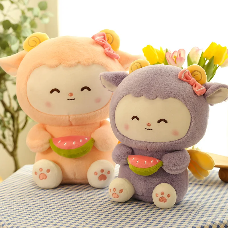 

25/35/45CM Cute Angel Sheep Plush Dolls Kawaii Sheep Holding Fruit Pillow Stuffed Animal Toys Lovely Playmates Toy for Kids