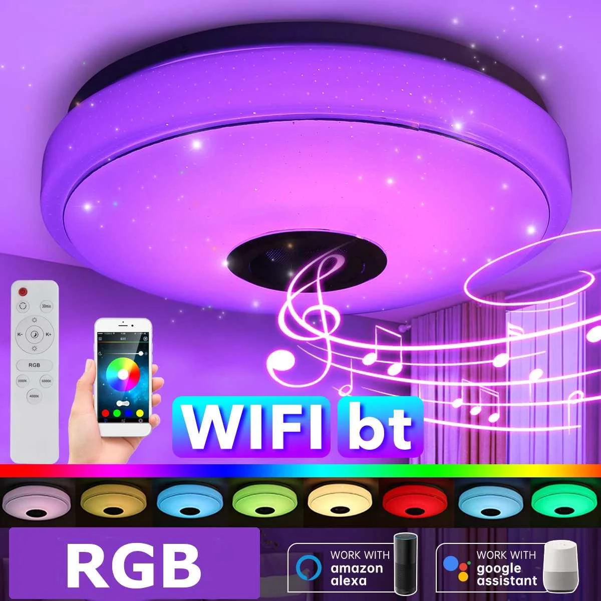 Умный музыкальный потолочный светильник с креплением на потолке bluetooth динамиком