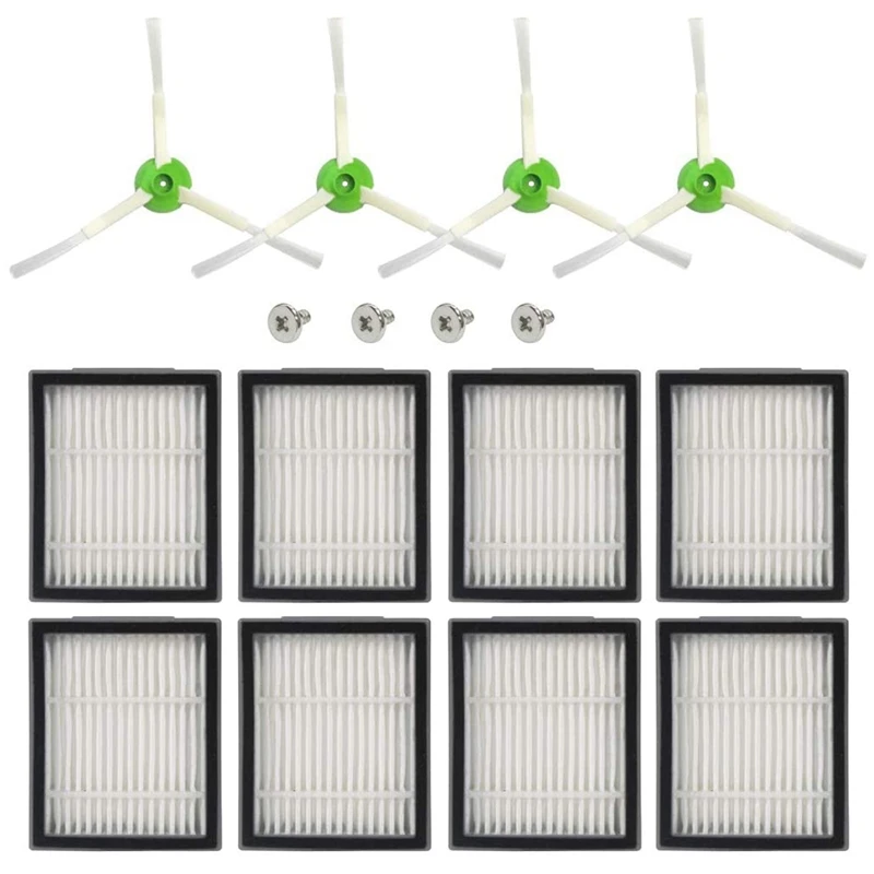 

8 Pcs High-Efficiency Filters, 4 Pcs Edge-Sweeping Brushes Replacement Parts For Irobot Roomba E And I Series