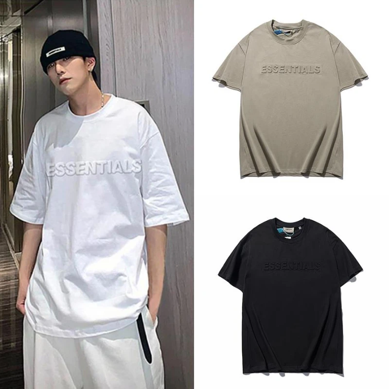 

Essentials Tshirt 1:1 Quantity Embossed Letter Loose Short Sleeve Men's and Women's Couple Essentials T-Shirts