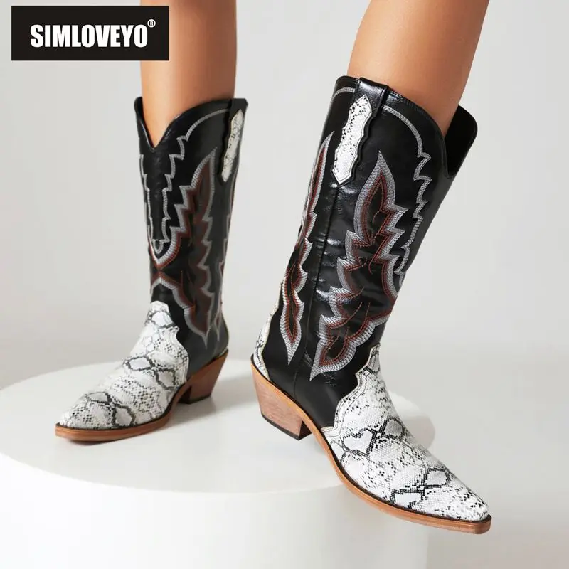 SIMLOVEYO модные кожаные женские сапоги Westren обувь без шнуровки на массивном каблуке 5