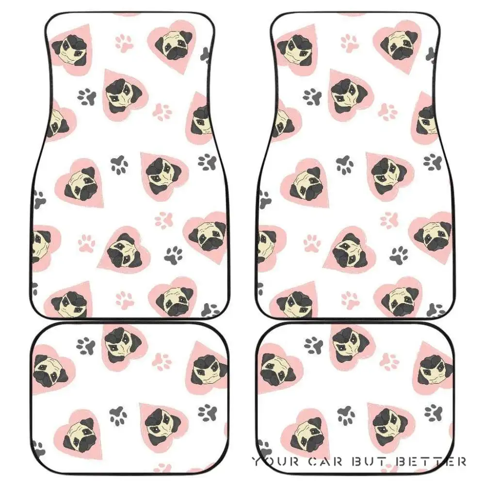 

Cute Pugs Pink Heart Paw Pattern Front And Back Car Mats 045109