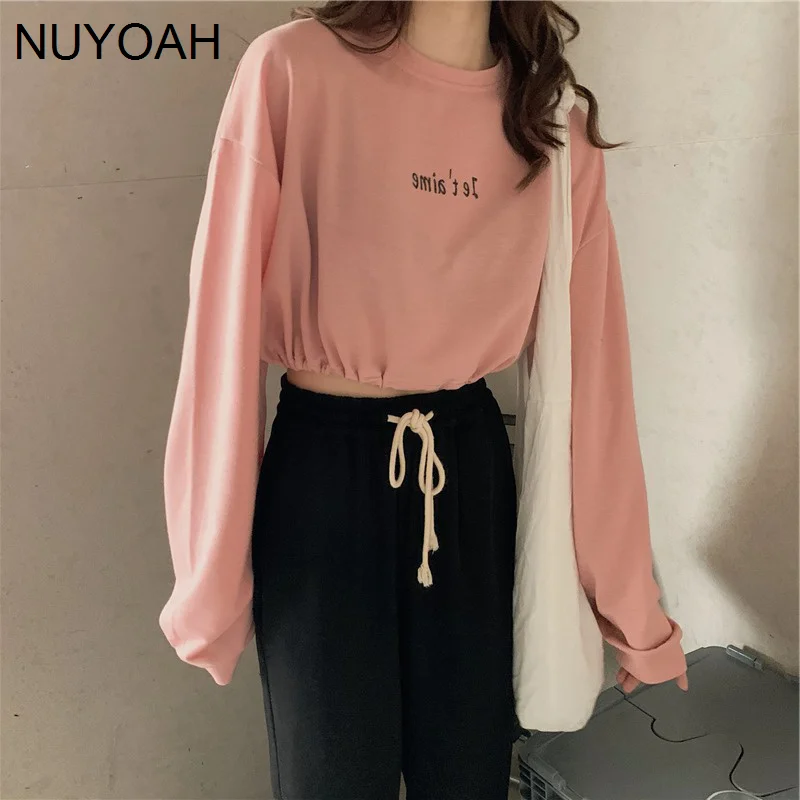 

Свитшот в стиле ретро с коротким принтом букв, куртка с длинными рукавами, топ с открытой талией и пупком, новинка 2021 на раннюю осень