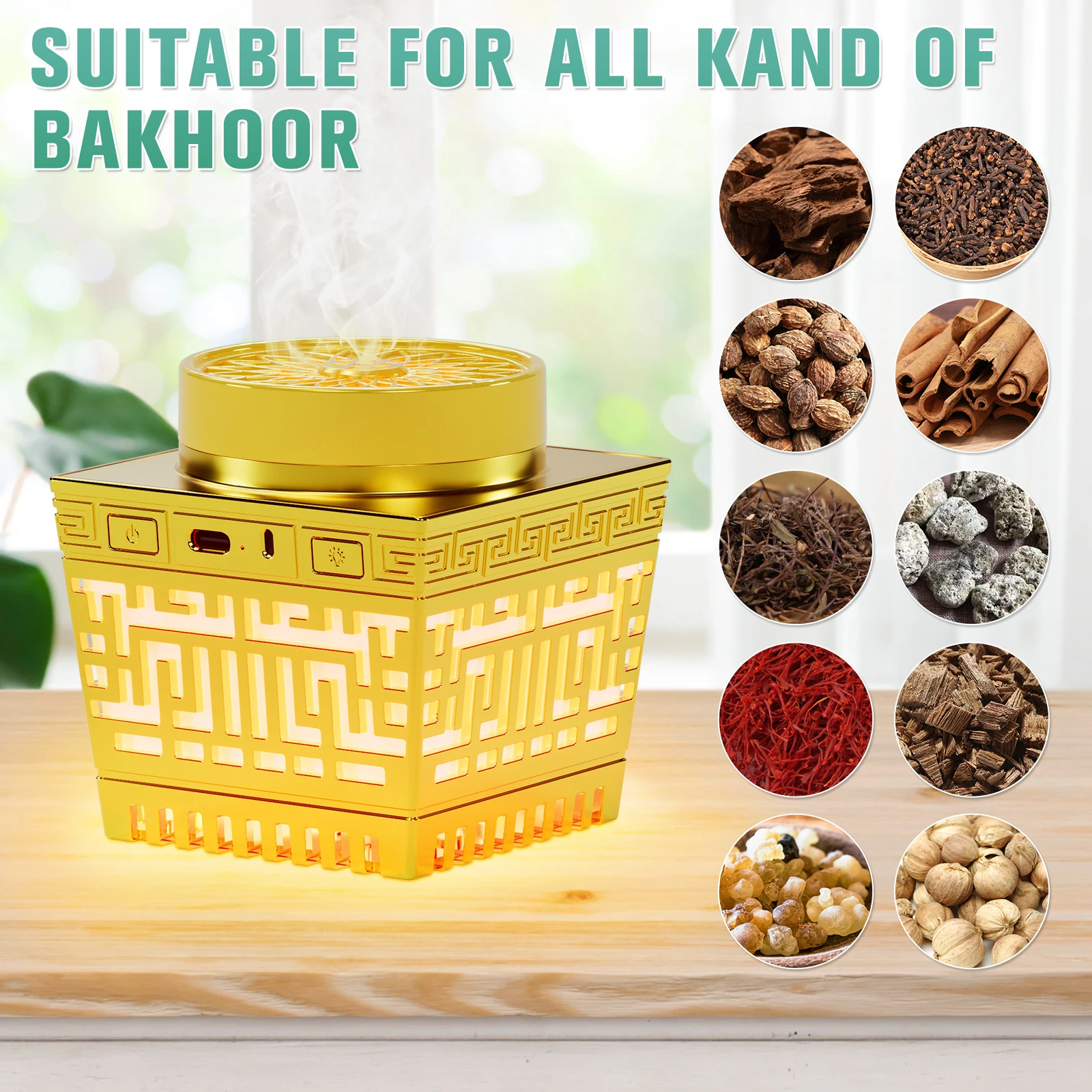 

Electric Bakhoor Ramadan Arabic Aroma Diffuser For Home/Office/Car Rechargeable Portable Mini USB Power Incense Burner tool