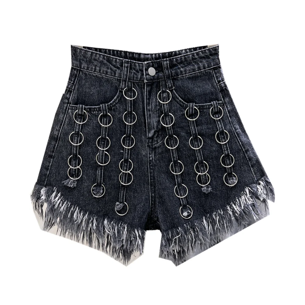 Ins Design Heavy Industry Ring Denim Shorts Women's Clothing Summer New Fashion Tassel Thin Effect High Waist Short Hot Pants