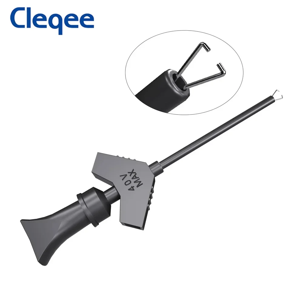 Фото Тестовые зажимы Cleqee P1511B (2 шт.) для SMD-микросхем, с внутренней пружиной, силиконовым кабелем 26AWG и разъемом 2 мм для мультиметра, 20В/5А №5