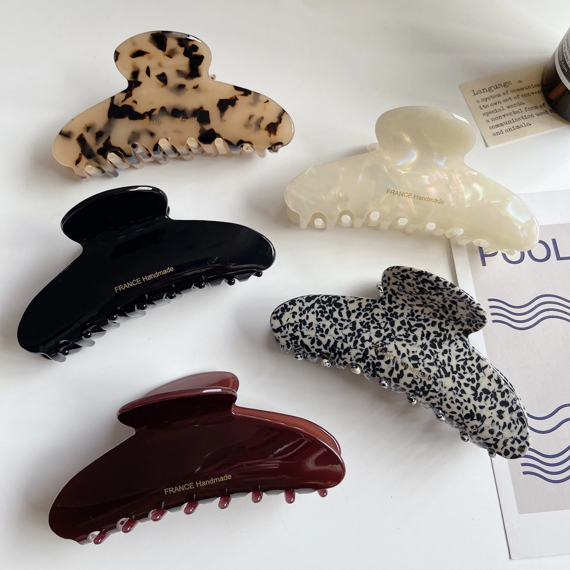 

Marble Pattern Acetate Clips High Texture Leopard Print Large Flat Hair Women'S Simple Hair Accessories