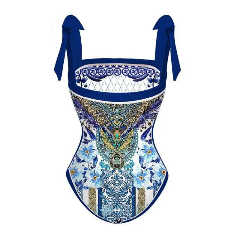 Two Piece Women's Set Fashion Printed Swimwear Summer Sexy Jumpsuit Swimsuit Chiffon Slit Skirt Matching Suit 2023 New Arrival