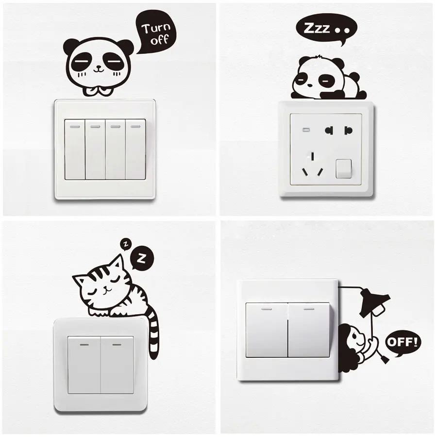 Милые Мультяшные наклейки-переключатели настенные фрески для украшения комнаты