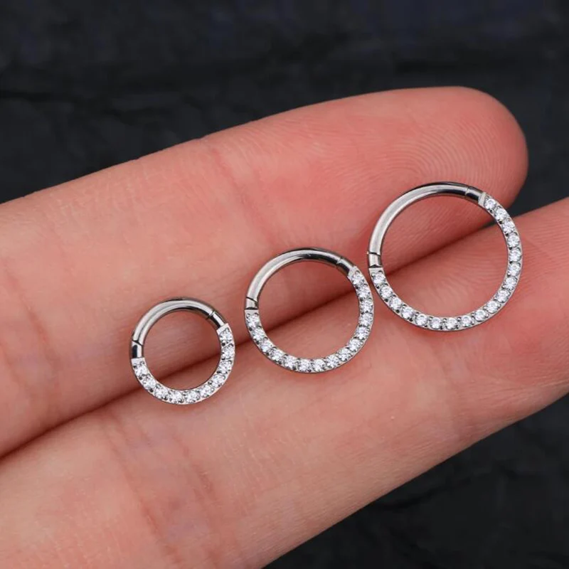 

ASTM F136 Titanium Nose Ring Clicker Piercing Ear Cartilage Tragus Earrings Cz Paved Front Nose Stud Helix Piercing Body Jewelry