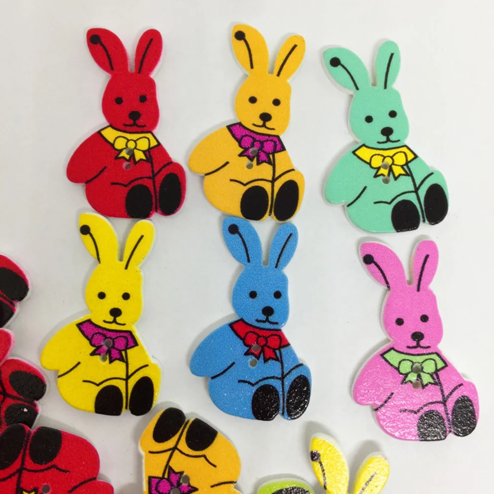 

50pcs Bunny Buttons Colorful Wooden Buttons Craft Decor Sewing Material DIY Buttons for Sewing Clothes Shoes and Hats