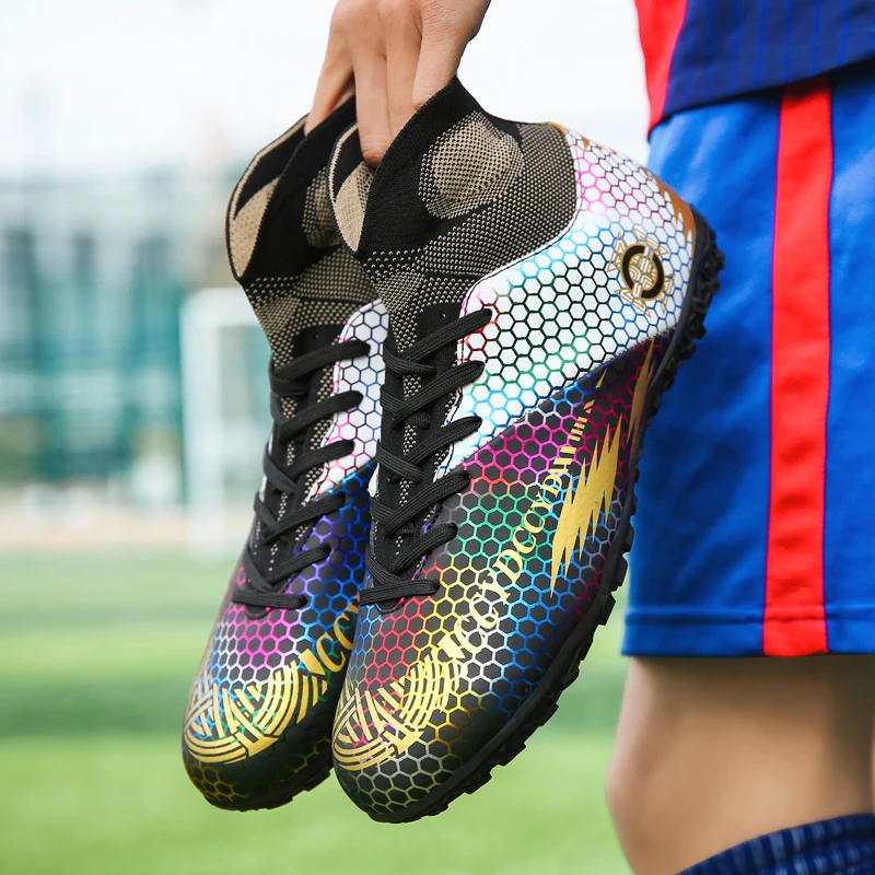 R.xjian Soccer Shoes 33-47 Graffiti Unisex Cleats FG Football Shoes Outdoor Training Sock Boots Sneaker Mixed Color Long Spikes